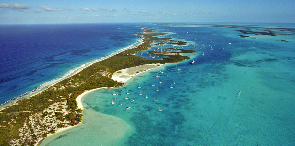 Aerial view of stocking island in the Bahamas